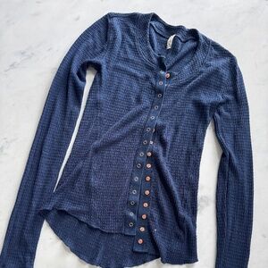 Free People Waffle Knit Henley Top